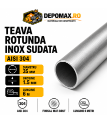 Teava rotunda inox sudata AISI 304, 35 x 1.5 mm, 6 metri Teava rotunda inox sudata AISI 304, 35 x 1.5 mm, 6 metri